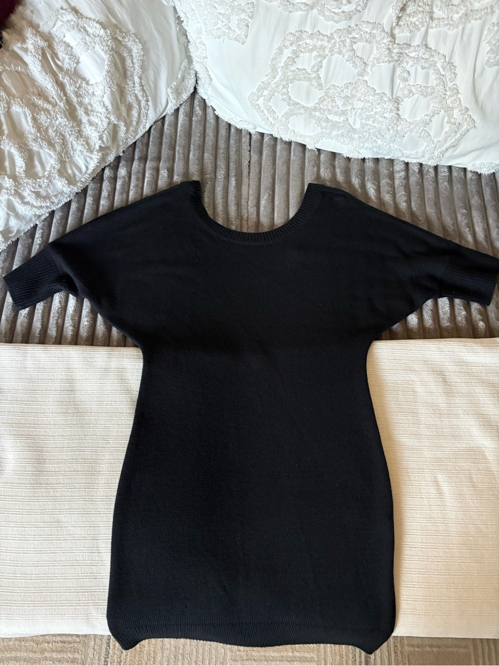 New York & Company Black Knit Short-off the shoulder Sweater Dress